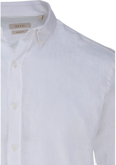 Hatemoğlu Beyaz Comfort Fit 100% Keten Düğmeli Yaka Uzun Kollu Keten Gömlek 35828 4111993 Hatemoğlu Beyaz Comfort Fit 100% Keten Düğmeli Yaka Uzun Kollu Keten Gömlek 35828 4111993