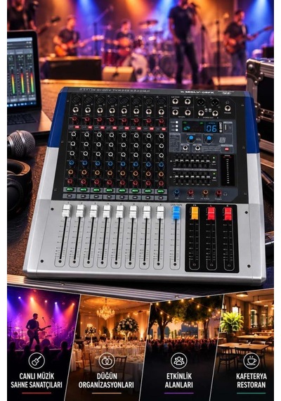 Maxword Welly-08fx Power Mixer 2x800w 8 Kanal 2x7 Bant Ekolayzır 99 Dsp Efekt
