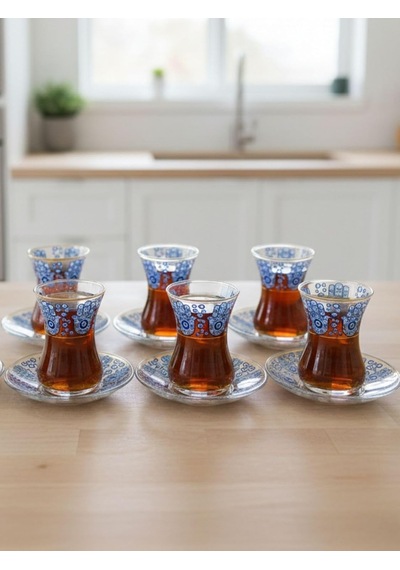 Topkapı 6 Kişilik Çay Seti, French Press Hediyeli, 9 Farklı Osmanlı Desenli Çay Bardağı Takımı 6, Topkapı Bon Diğer