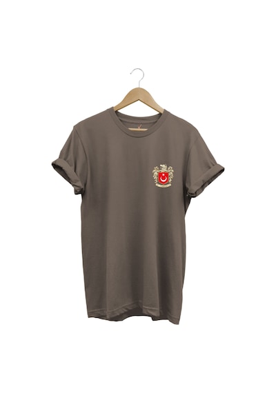 Bozkurt Sembolü Türkiye Ve Türk Bayrağı Kurt Baskılı Regular Fit %100 Pamuk T-shirt Kahverengi