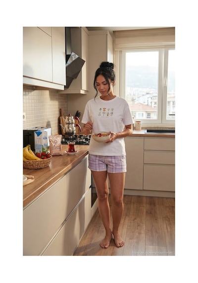 Lela Bayan Pijama Takımı 65790782 Beyaz-lila