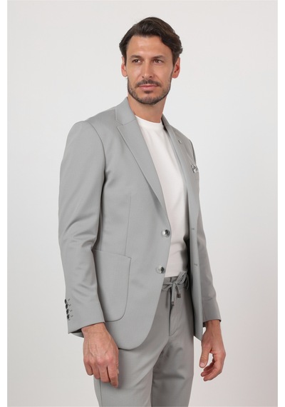İmza Gri Kendinden Desenli Mono Yaka 6 Drop Slim Fit Takım Elbise 1001260166