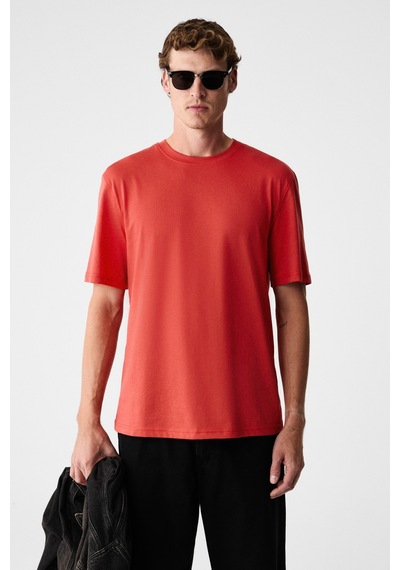Grımelange Mocassın Erkek %100 Pamuk Baskılı Relaxed Fit Yuvarlak Yaka Kısa Kollu Kırmızı T-shirt KIrmızı