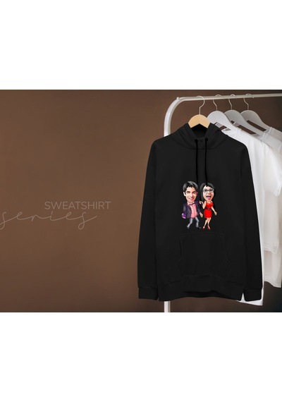Bk Gift Kişiye Özel Sevgililer Karikatürlü İkili Siyah Sweatshirt Seti, Sevgililer Hediye, Çift Hediyesi, Yıl Dönümü Hediyesi, Kişiye Özel Sweatshirt-4