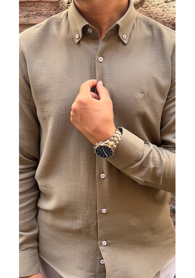 Slim Fit Uzun Kol Müslin Pamuk Rahat Nefes Alabilen Kumaştan Yaka Düğmeli Hediye Kutulu Erkek Gömlek Fs-004202 - Haki-2867 Slim Fit Uzun Kol Müslin Pamuk Rahat Nefes Alabilen Kumaştan Yaka Düğmeli Hediye Kutulu Erkek Gömlek Fs-004202 - Haki-2867