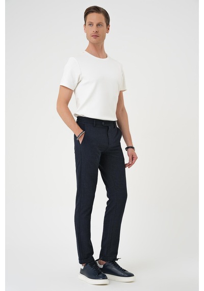 Efor Comfort Fit Beli Lastikli Pötikareli Casual Lacivert 2 Pantolon P 1149 Lacivert