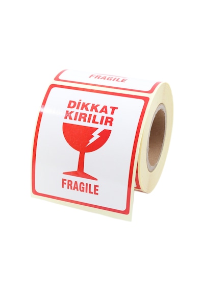 Kırılır Etiketi Fragile Label Yapışkanlı Sticker Çıkartma 70mm X 80mm 250 Adet