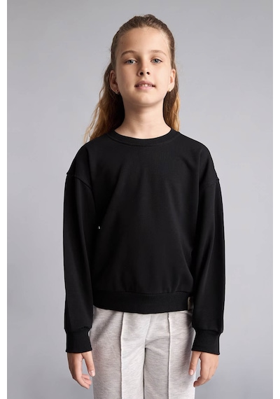 Defacto Pamuklu Relaxed Fit Siyah Kız Çocuk Sweatshirt E6842a8/bk81