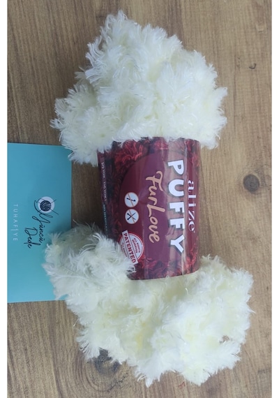 1 Adet Puffy Furlove 62 Elle Örülen Kalpli Yastık Bebek Battaniyesi Örgü Ipi Kürk Yapılı Puffy