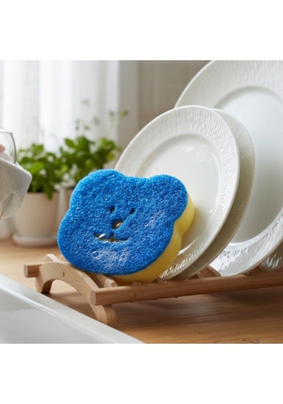 Technow Sponge Çift Taraflı Gülen Yüz Çok Amaçlı Sihirli Bulaşık Süngeri Sarı Lacivert 2 Adet