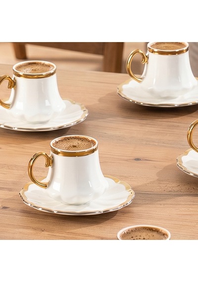 Perotti 1301040075 Cihangir 6 Kişilik Porselen Altın Yaldızlı Fincan Seti 12 Parça Türk Kahvesi Fincanı Takımı-90ml Çok Renkli