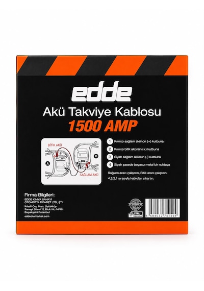 Edde Araba Araç Oto Akü Takviye Kablosu 1500 Amper