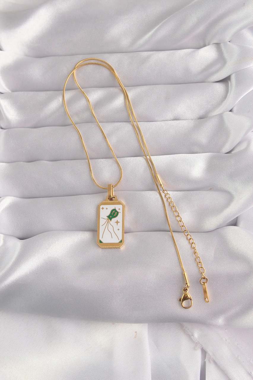 316l Çelik Gold Renk Beyaz Mineli Tarot Kolye Altın - Çok Renkli