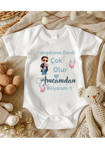 Lupi İsimli Zıbın Yazılı Bebek Zıbın Ekru-turuncu Beyaz