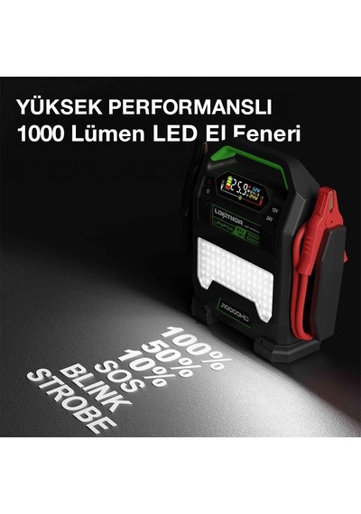 Lokithor J10000hd 12v/24v 10.000amp Lifepo4 Akıllı Akü Takviye + Powerbank + Led Lamba Fr J10000hd