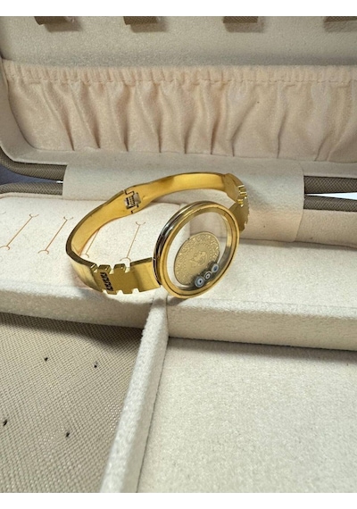 Çelik Gold Renk Kelepçe Figür Açılabilir Fanus Model Kadın Bileklik Antrasit