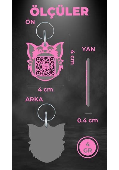 Petjoo 2.Nyan Cat Gri-Pembe Qr'lı Kedi Künyesi