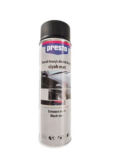 Presto Mat Siyah Akrilik Sprey Boya 500 Ml.