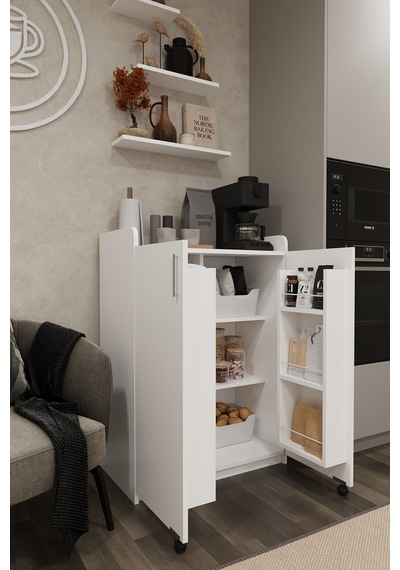 Lüks 2 Kapılı Çok Amaçlı Kiler Dolabı %100 Mdf Erzak Organizer Mutfak Dolabı Mk08 Kül Gri