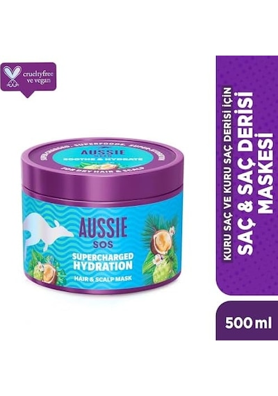 Aussie Sos Supercharged Hydration Saç Maskesi 500ml, Kuru Saç Derisi İçin