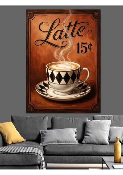 Latte 15 Cent Tabela Dekoratif Kanvas - Mdf Ahşap Tablo
