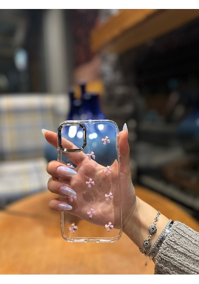 İphone 12 Pro Max Uyumlu Fiyonk Desenli Darbeye Karşı Dayanıklı Kılıf Plastıc Cover Pembe