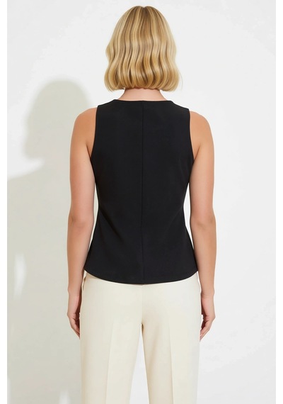 Benerly Kadın Bluz V Yaka Kolsuz Peplum İnterlok Örme Düz Desen Regular K siyah Benerly Kadın Bluz V Yaka Kolsuz Peplum İnterlok Örme Düz Desen Regular K siyah