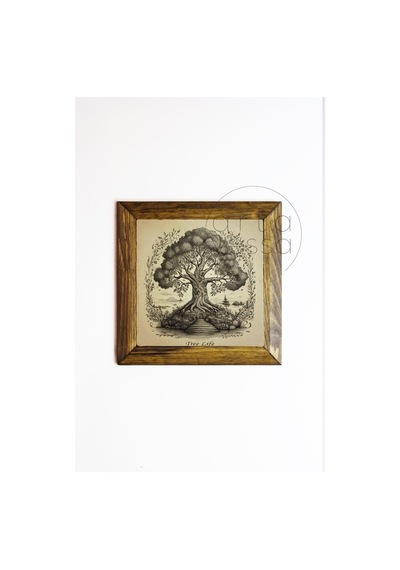 Artavessa Masif Ahşap Çerçeveli Taş Tablo Pano 16 x 16 cm - Ağaç Model 1