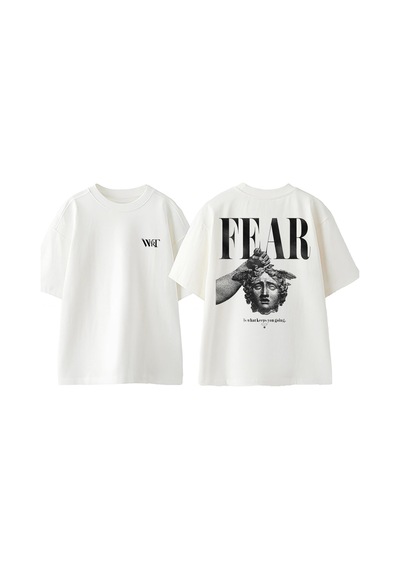 Thewert Fear Baş Tasarım Sırt Baskılı Pamuk Beyaz Oversize T-shirt