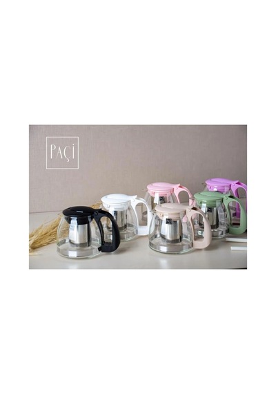 Su Yeşili Renkli Süzgeçli Cam 700ml Çay & Kahve Hazinesi Çok Renkli