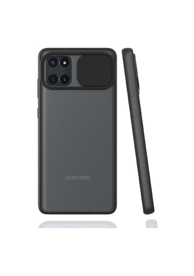 Ekılıf - Samsung Galaxy A81 Note 10 Lite Uyumlu Kılıf Slayt Sürgülü Arkası Buzlu Lensi Kapak - Siyah
