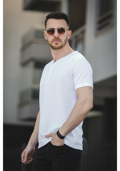 Ivy Otoban Kumaş Fermuarlı V Yaka Erkek Tshirt 001