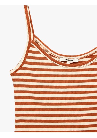 Koton Koton X Şahika Ercümen - Slim Fit Askılı Çizgili Atlet Bluz Kahverengi Çizgili 6sak10449ek Kahve Çizgili