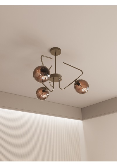 Lunor Eskitme Metal Bal Rengi Cam Küre Başlıklı Modern 3'lü Avize
