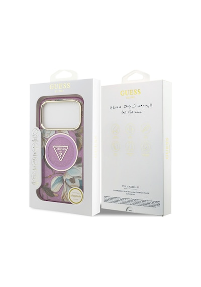Apple Uyumlu iPhone 17 Pro Kılıf Guess Lisanslı M-safeli Simli Çiçek Desenli Metal Kamera Çerçeveli Kapak Mor Mor