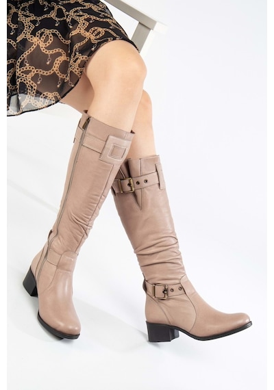 Analin Shoes Kadın Hakiki Deri Körüklü Ayarlanabilir Tokalı Çizme Taş