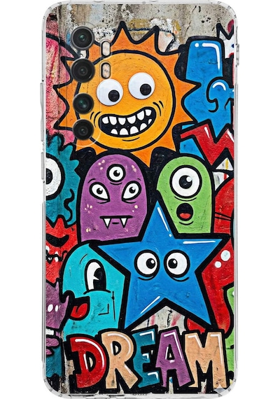 Xiaomi Mi Note 10 Lite İle Uyumlu Grafiti Dream Street Tasarımlı Şeffaf Silikon Kılıf Şeffaf