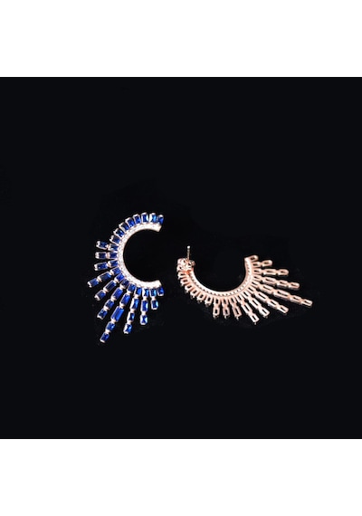 Safir Taşlı Güneş Tasarım Gümüş Küpe Gümüş