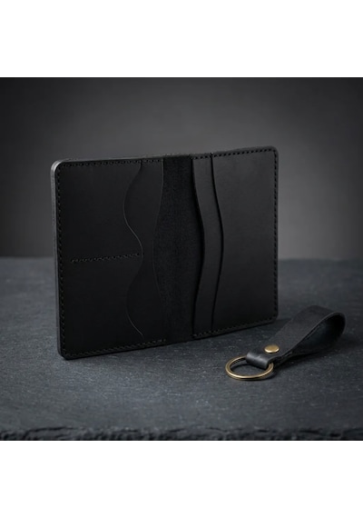 Natderi %100 Hakiki Deri Pasaport Kılıfı Ve Anahtarlık Seti - El Dikişli Özel Deri Pasaportluk 10x15 Cm siyah