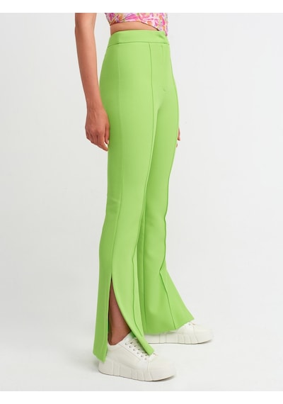 Dilvin 7002 Yırtmaçlı Ispanyol Paça Pantolon-lime Sarı