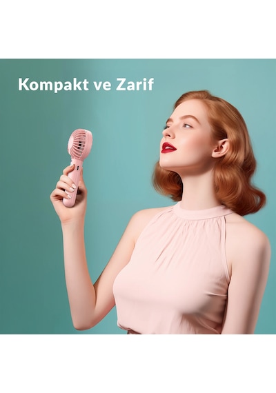 Warmco K30 Taşınabilir Şarjlı Mini El Vantilatörü 1800mah 3 Kademeli Standlı Soğutucu Fan Pembe