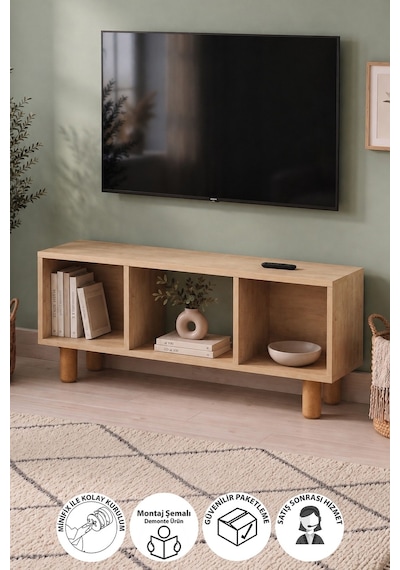 Tv Sehpası 3 Raflı Tv Ünitesi Televizyon Sehpası Küba Safir Meşe Safirmeşe