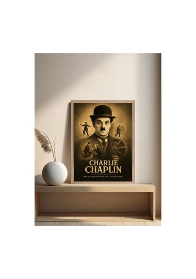 Charlie Chaplin Doğal Ahşap Çerçeveli Tek Parça Dekoratif Tablo Çok Renkli - 820339772 Çok Renkli