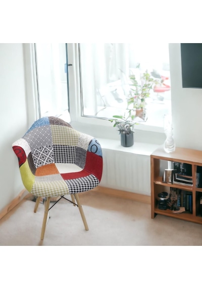 T.conept Patchwork Kolçaklı Renkli Sandalye Ahşap Ayaklı