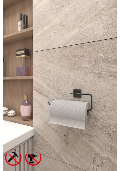 Alper Banyo Jasmin Kare Siyah Yapışkanlı 3'lü Set - Yuvarlak Havluluk Solo Havluluk Kağıtlık Siyah