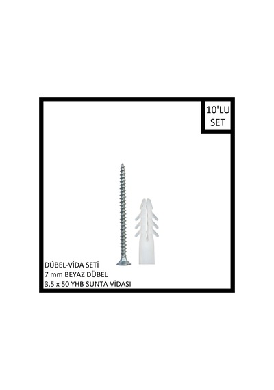Dübel-vida Seti, Beyaz Dübel 7 Mm, 3,5x50 Yhb Sunta Vidası, 10 Adet