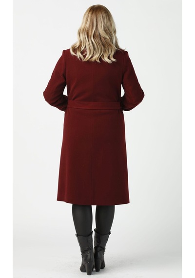 Moda Berray 904 Bordo Mono Yaka Torba Cepli Kaşe Kaban Bordo