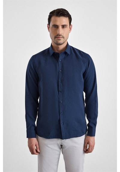 Süvari Lacivert Slim Klasik Yaka Düz Casual Gömlek Gm1008400352-m09