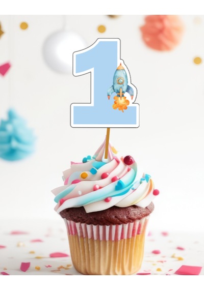 15 Adet Uzay Konsept One 1 Yaş Cupcake Kürdanı 6-7cm