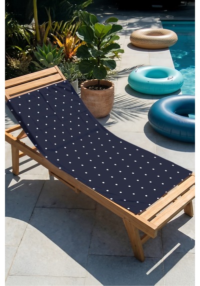 Puantiyeli Lacivert Beyaz Plaj Havlusu - Minimalist Modern Noktalı Hızlı Kuruyan Mikrofiber Havlu Eski Kanyon